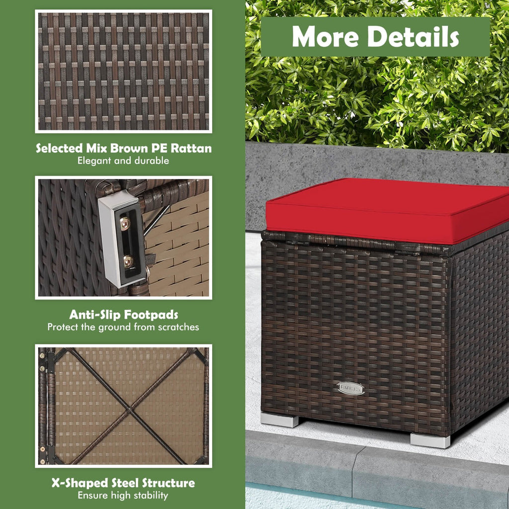 2-teiliges Garten-Ottoman-Set mit abnehmbaren Kissen – Rot