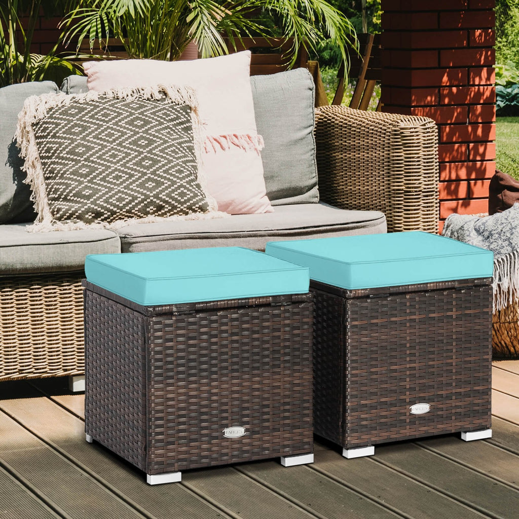 2 poufs de patio avec coussins amovibles - Turquoise