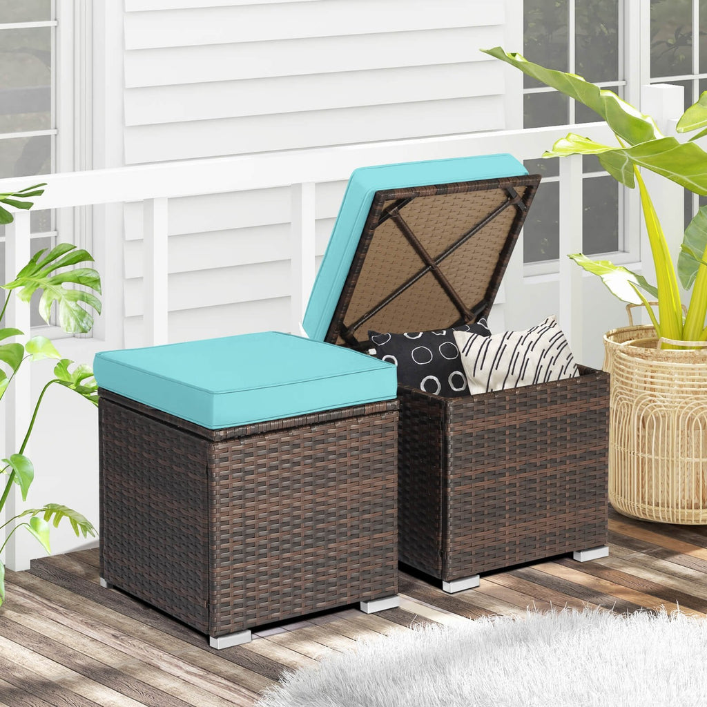 2 poufs de patio avec coussins amovibles - Turquoise