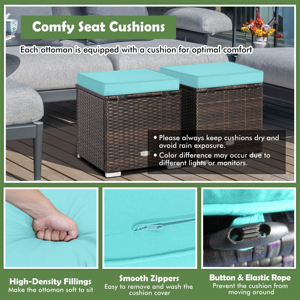 2 poufs de patio avec coussins amovibles - Turquoise