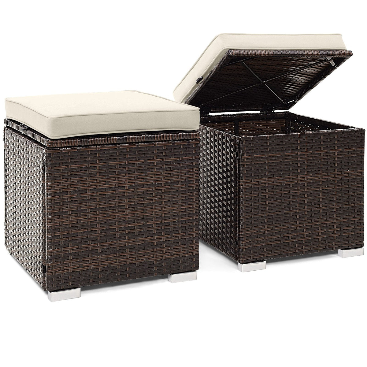 Lot de 2 poufs de terrasse avec coussins amovibles - Blanc