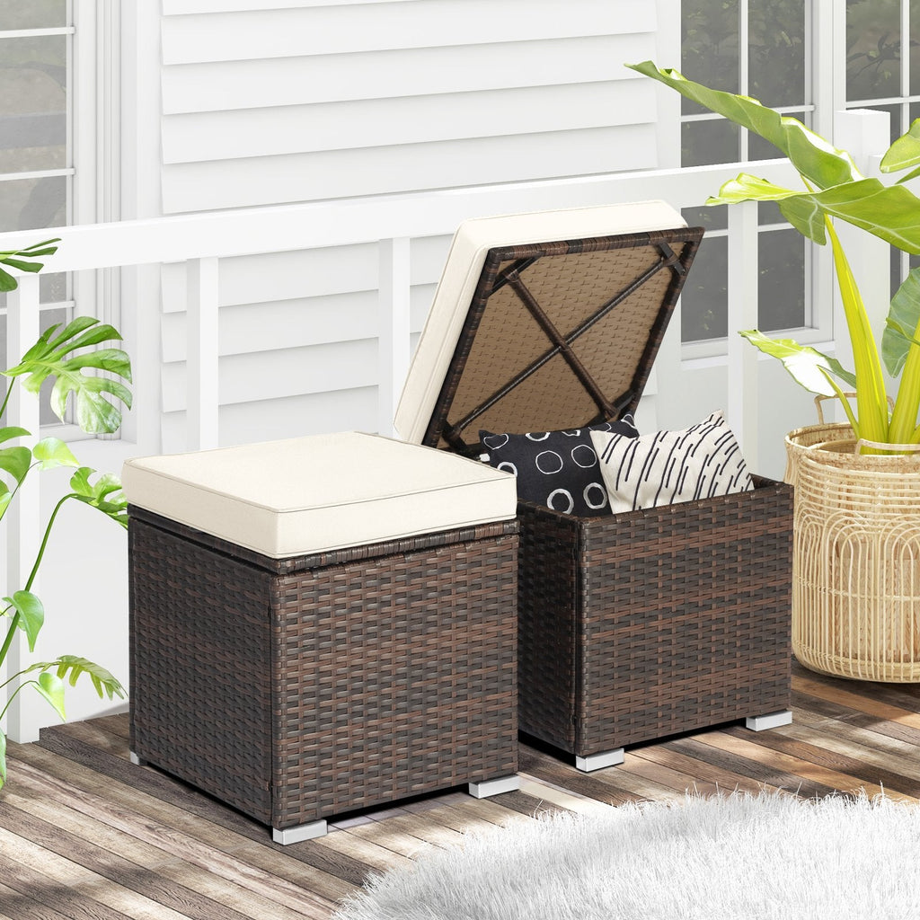 Lot de 2 poufs de terrasse avec coussins amovibles - Blanc