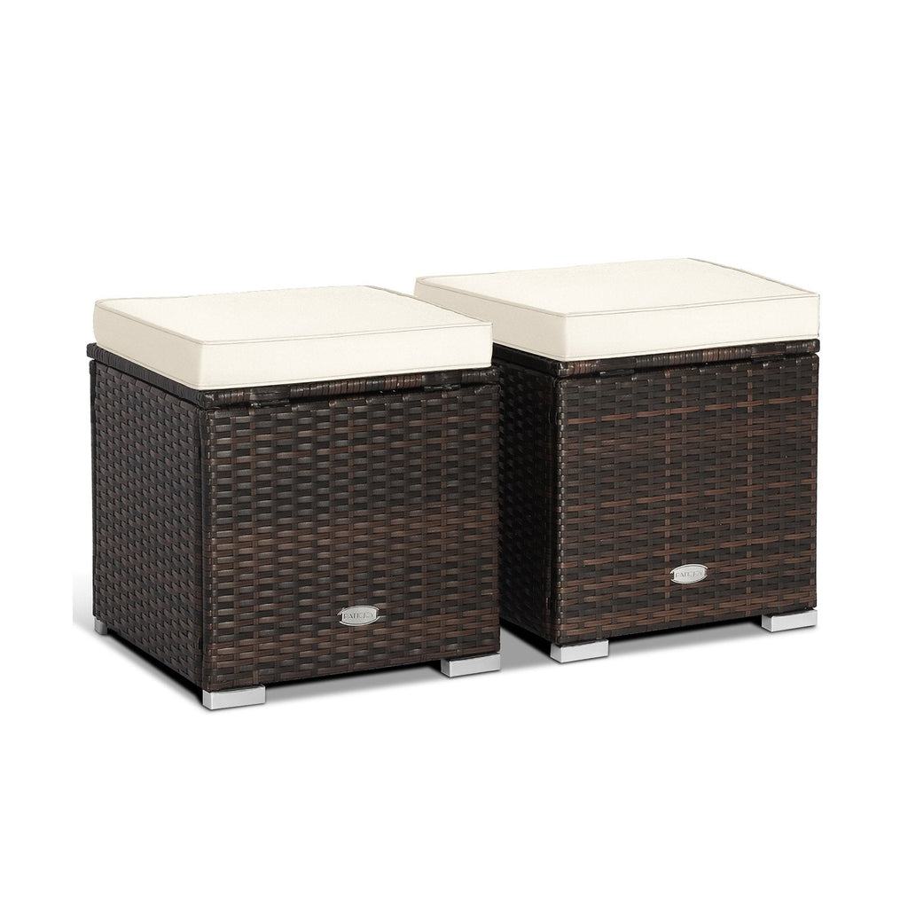 Lot de 2 poufs de terrasse avec coussins amovibles - Blanc