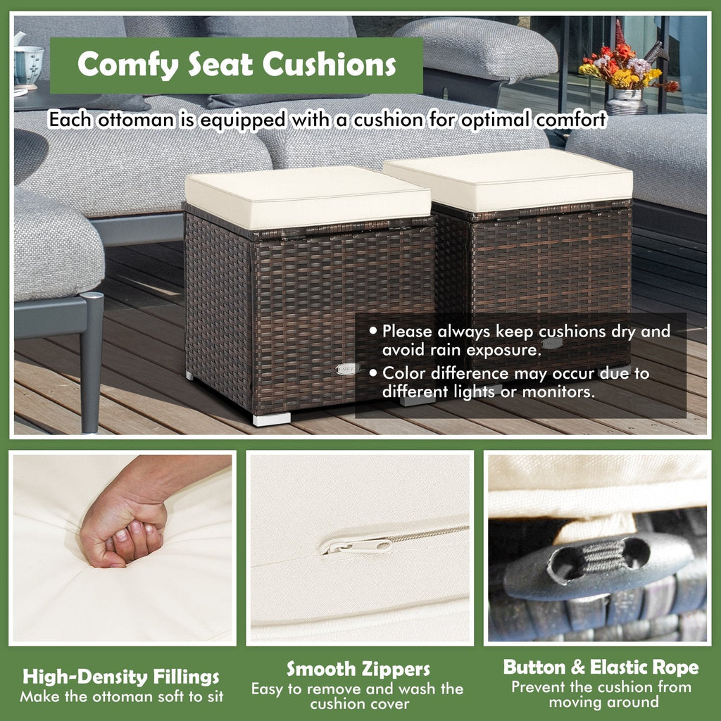 Lot de 2 poufs de terrasse avec coussins amovibles - Blanc