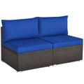 2 Piece Armless Patio Rattan Sofa Set, Sectional Add On Middles with 6 Inch Seat Cushions, Deep Blue