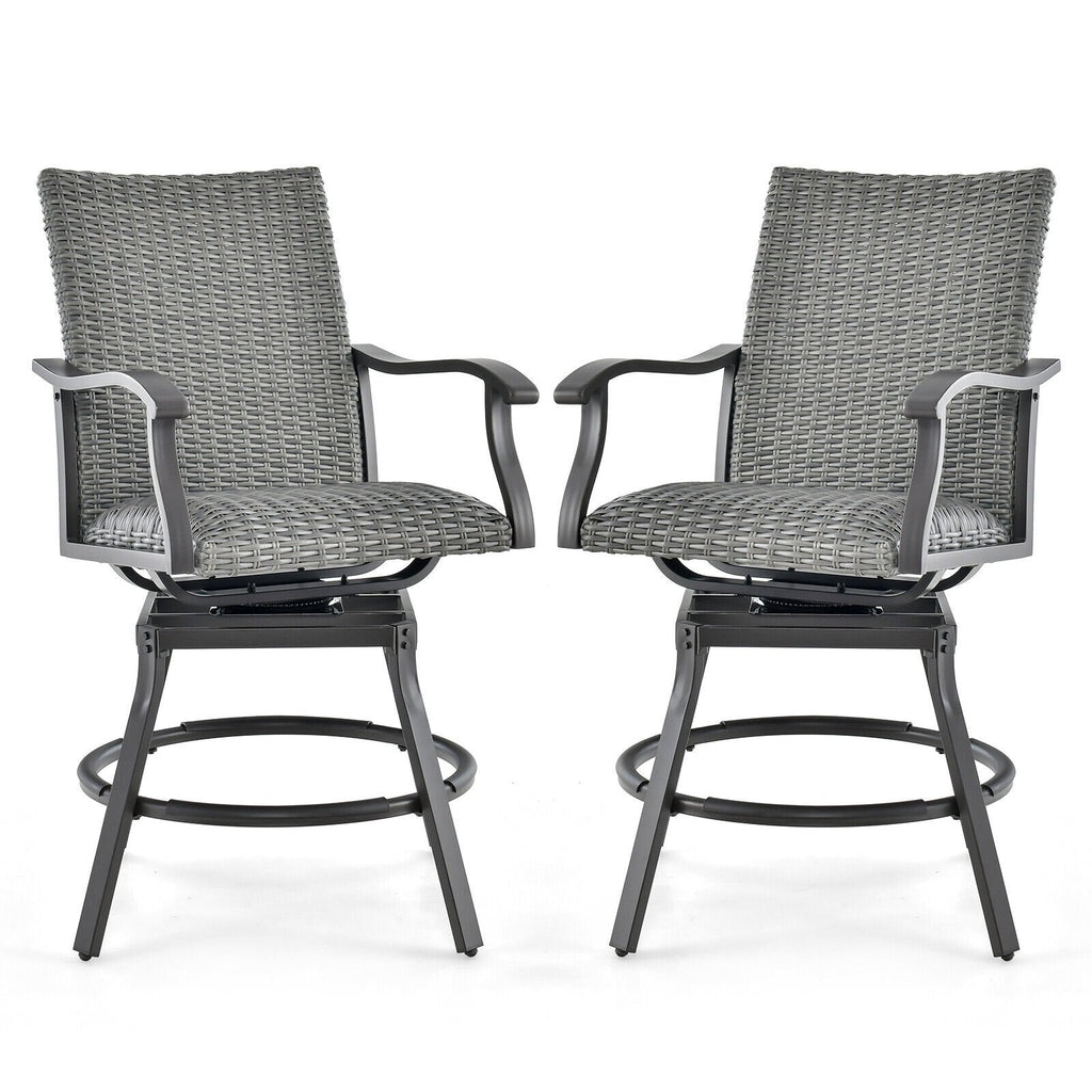 Ensemble de 2 chaises de bar pivotantes de terrasse avec coussin en fibre 4D à séchage rapide