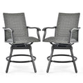 Ensemble de 2 chaises de bar pivotantes de terrasse avec coussin en fibre 4D à séchage rapide