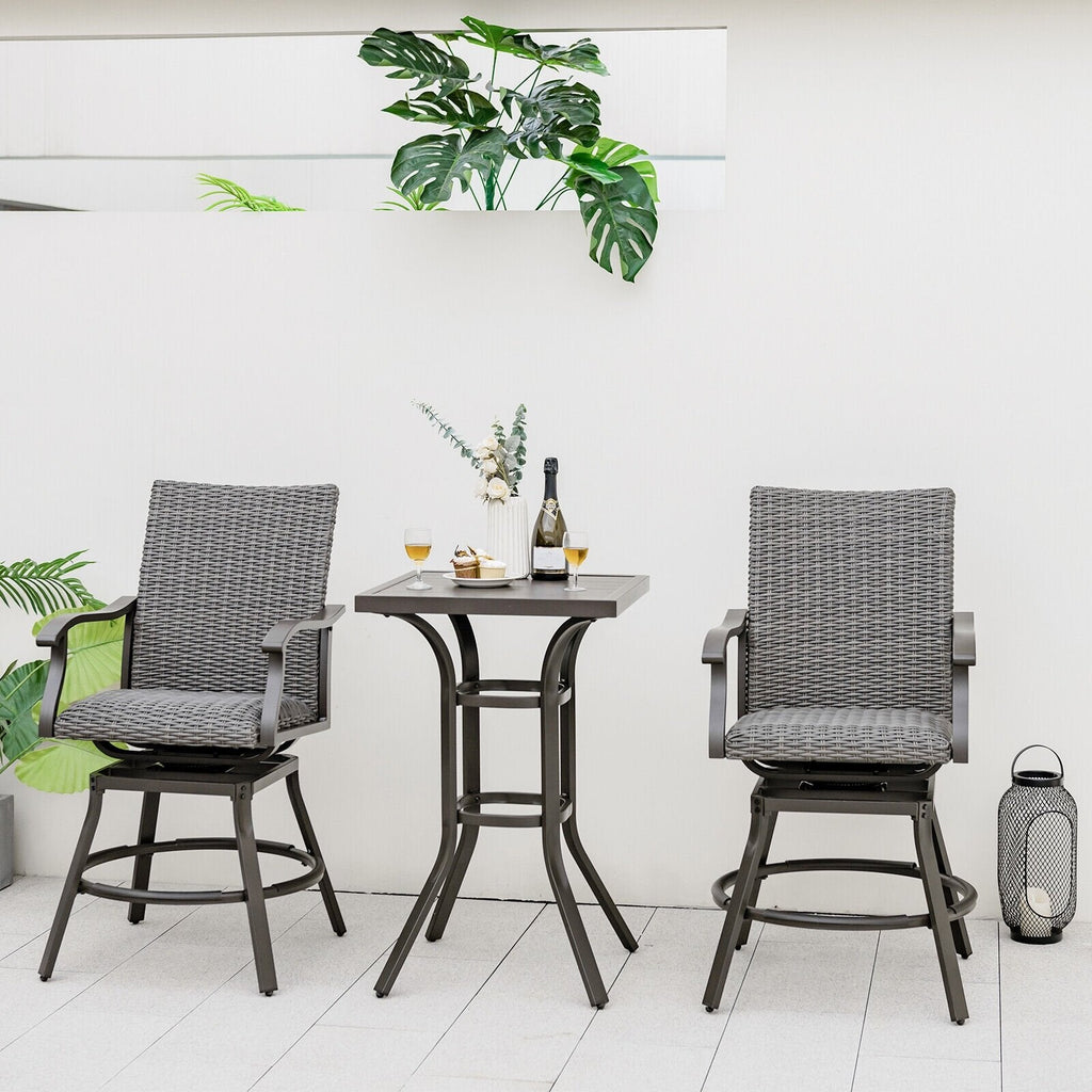 Ensemble de 2 chaises de bar pivotantes de terrasse avec coussin en fibre 4D à séchage rapide