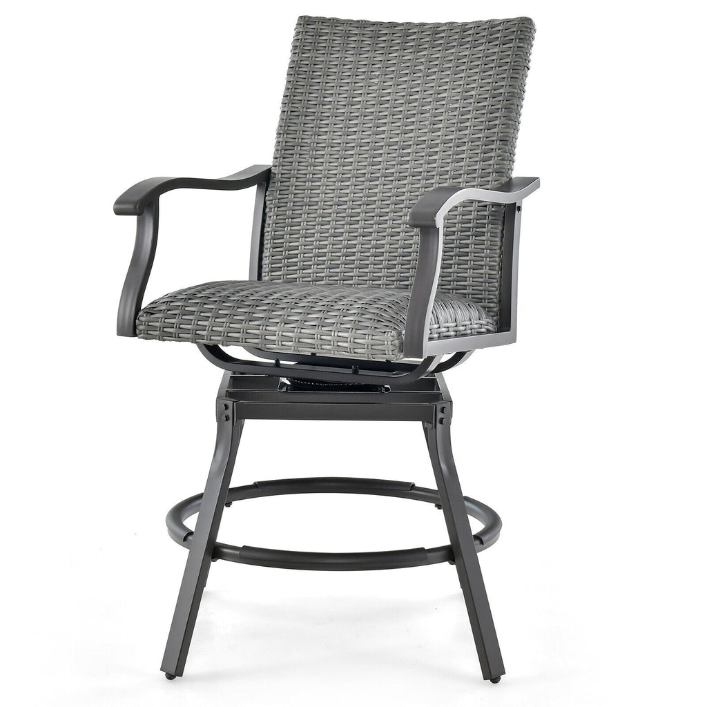 Ensemble de 2 chaises de bar pivotantes de terrasse avec coussin en fibre 4D à séchage rapide