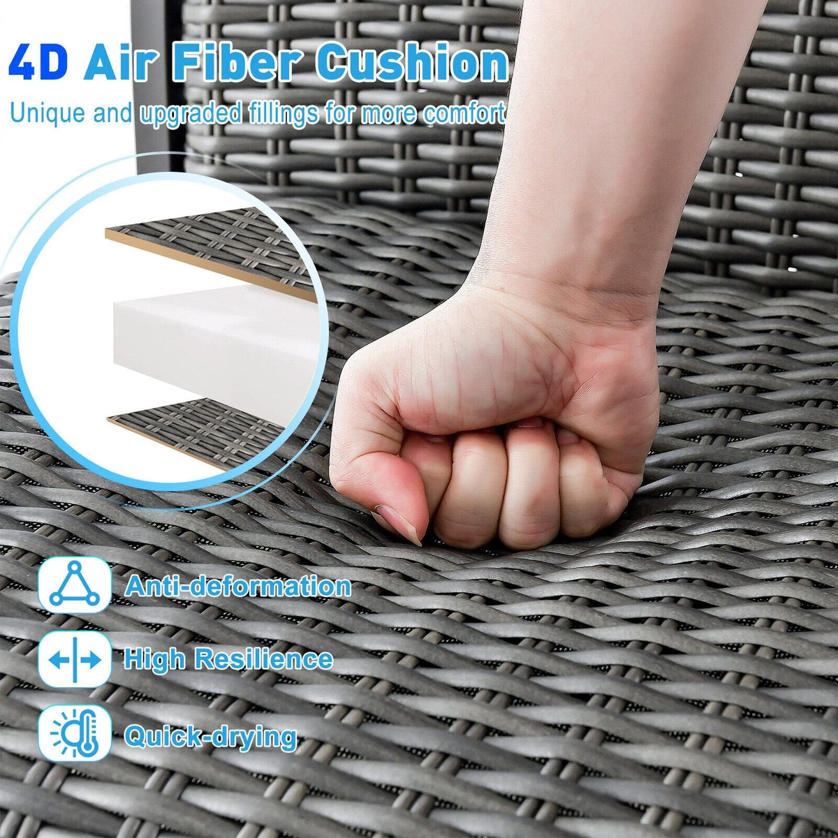 Ensemble de 2 chaises de bar pivotantes de terrasse avec coussin en fibre 4D à séchage rapide