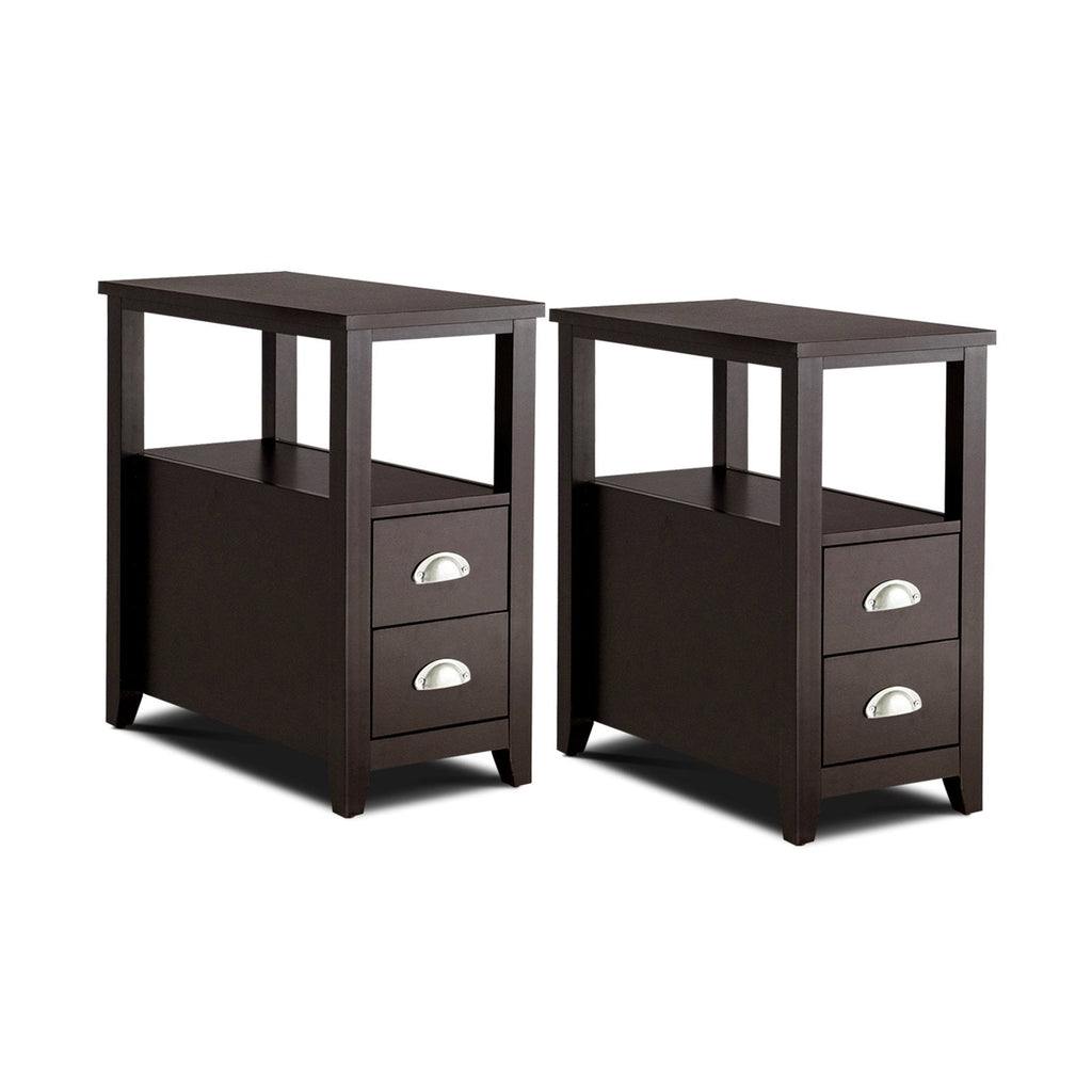 2-teiliges Nachttisch-Set mit 2 Schubladen und Ablage, Dunkelbraun