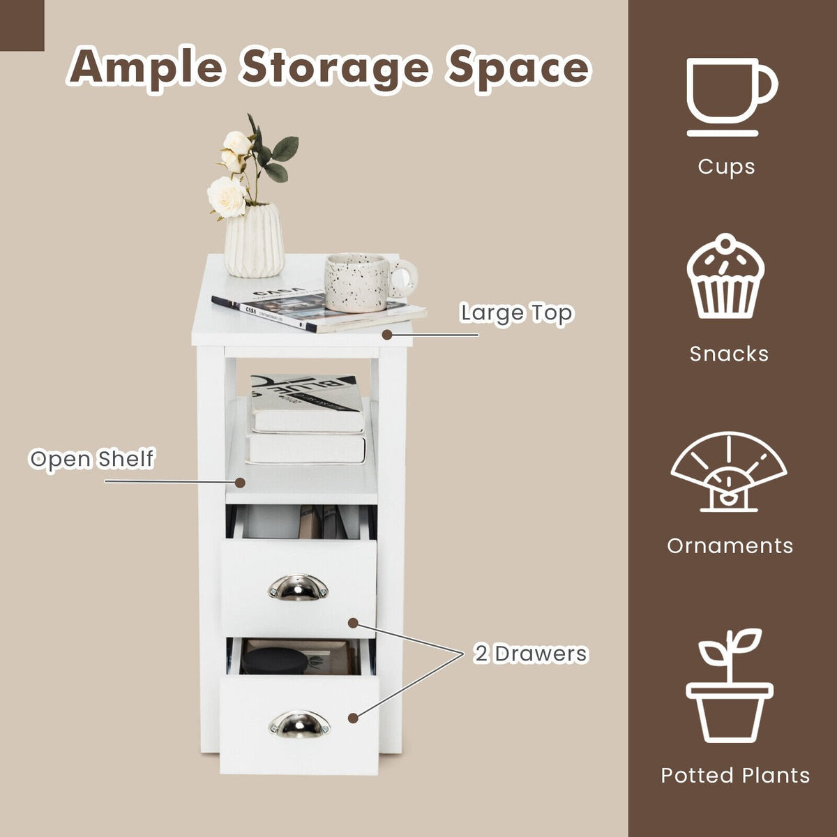 2 Piece Bedside Nightstand Set with 2 Drawers and Shelf, White