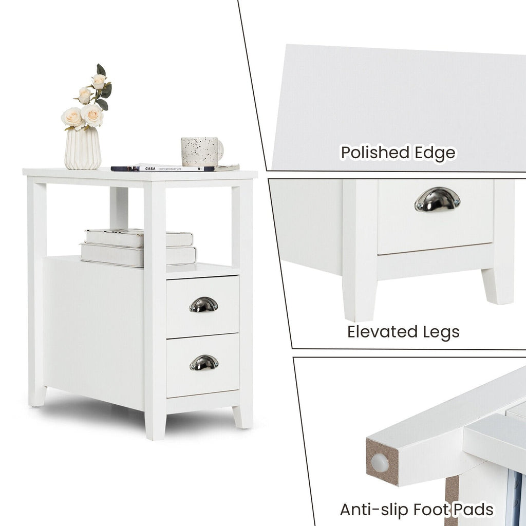 2 Piece Bedside Nightstand Set with 2 Drawers and Shelf, White