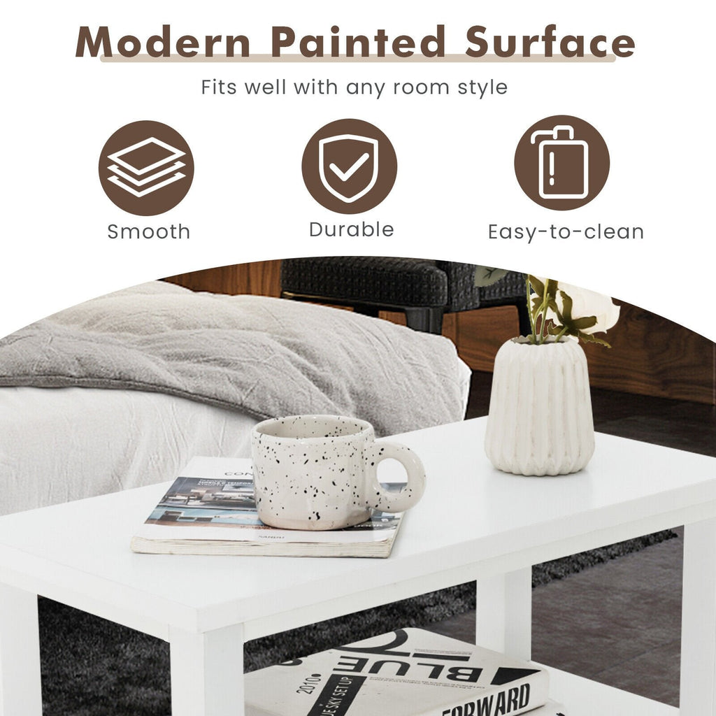 2 Piece Bedside Nightstand Set with 2 Drawers and Shelf, White