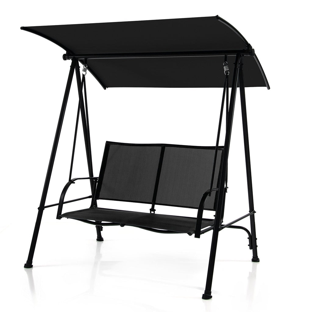 2-Sitzer Outdoor-Hollywoodschaukel mit bequemem Stoffsitz und robustem Metallrahmen - Schwarz