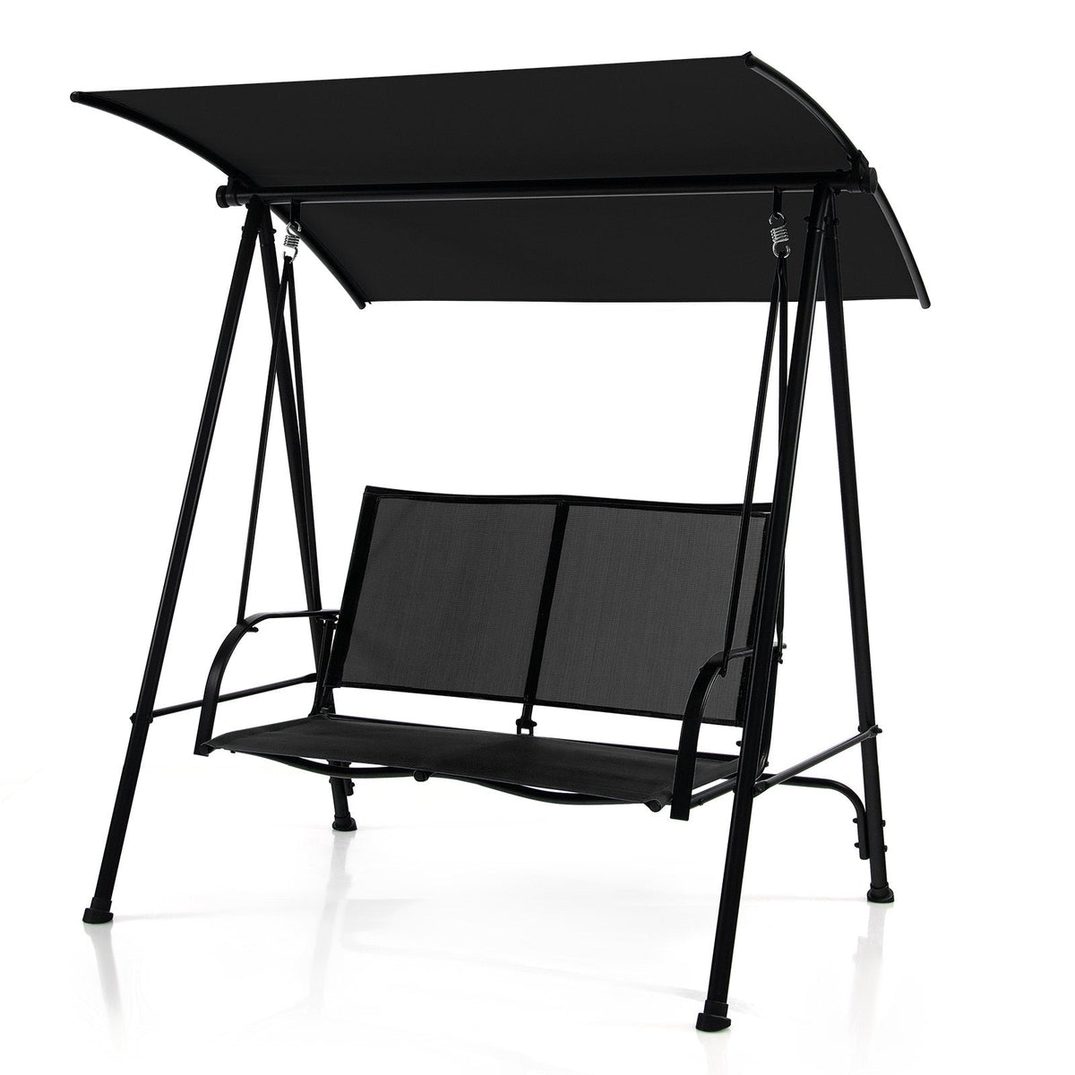 2-Sitzer Outdoor-Hollywoodschaukel mit bequemem Stoffsitz und robustem Metallrahmen - Schwarz