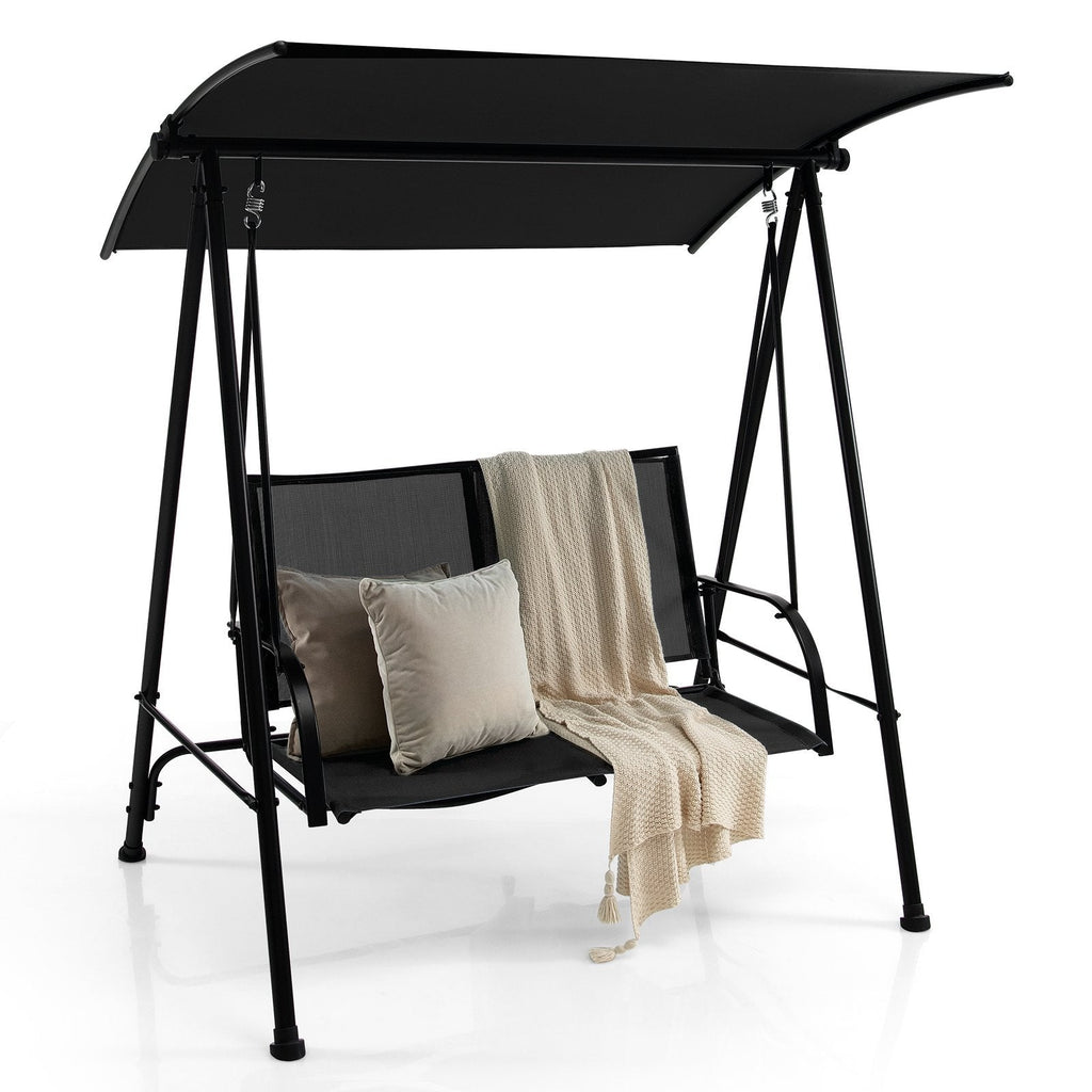 2-Sitzer Outdoor-Hollywoodschaukel mit bequemem Stoffsitz und robustem Metallrahmen - Schwarz