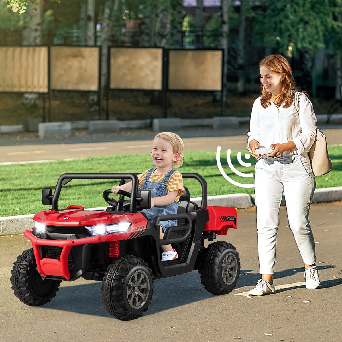 2-Sitzer Kinder-Rutschauto-Kipplaster mit Sanftanlauf, kippbarer Ladefläche, Schaufel und zu öffnenden Türen, 50 kg, Rot