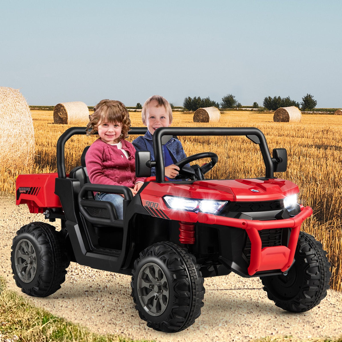 2-Sitzer Kinder-Rutschauto-Kipplaster mit Sanftanlauf, kippbarer Ladefläche, Schaufel und zu öffnenden Türen, 50 kg, Rot