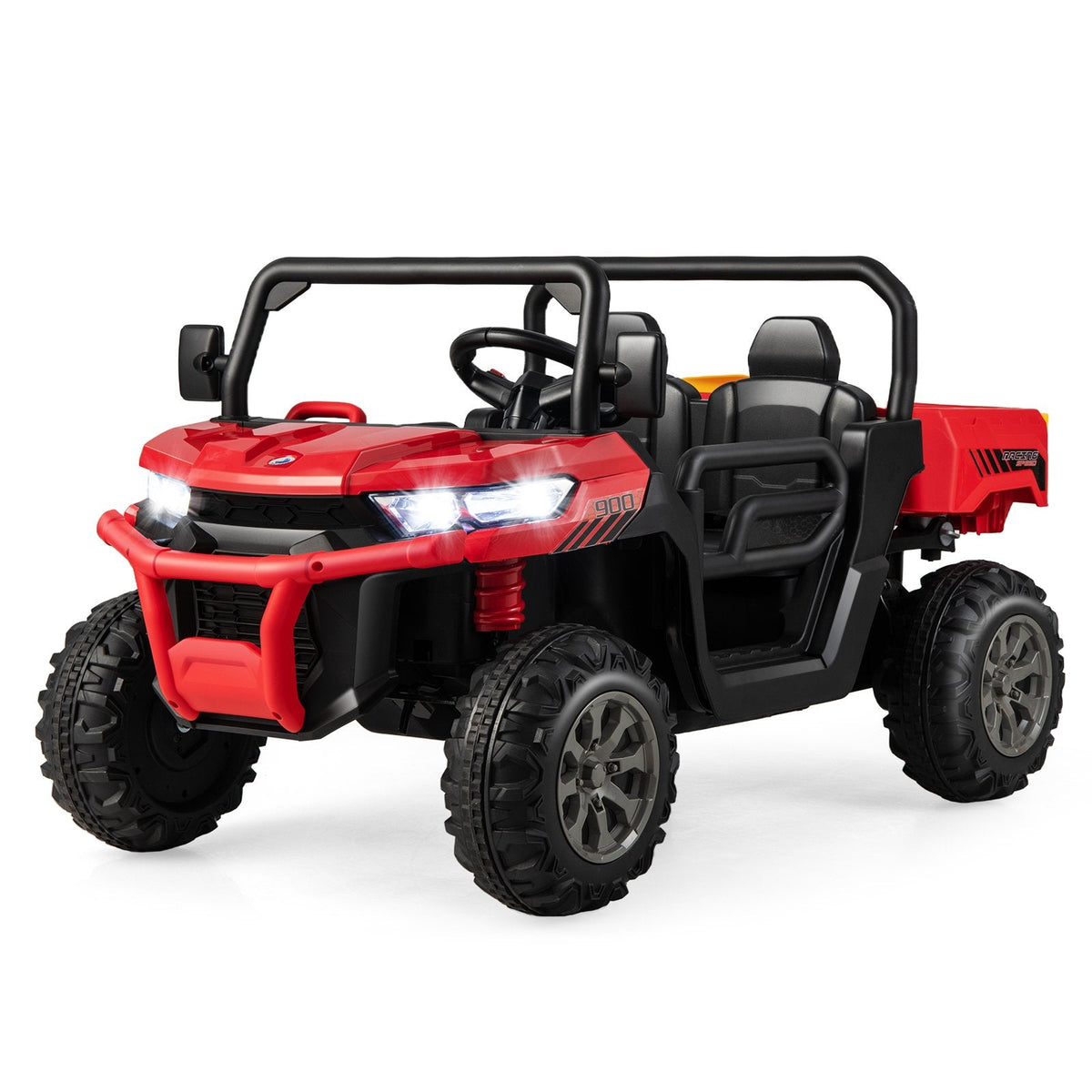 2-Sitzer Kinder-Rutschauto-Kipplaster mit Sanftanlauf, kippbarer Ladefläche, Schaufel und zu öffnenden Türen, 50 kg, Rot