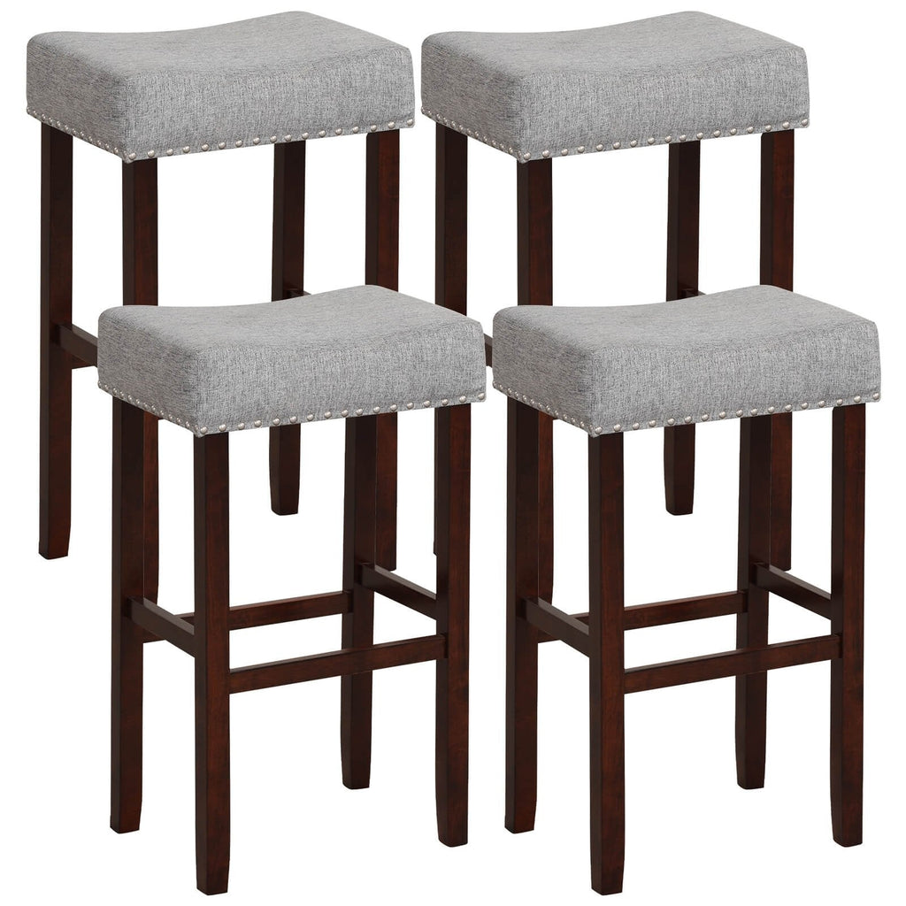 Lot de 2 tabourets de bar selle sans dossier en lin gris avec clous décoratifs, hauteur d’assise de 29,5 pouces