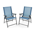2 juegos de sillas de comedor para patio con reposabrazos y estructura metálica - azules