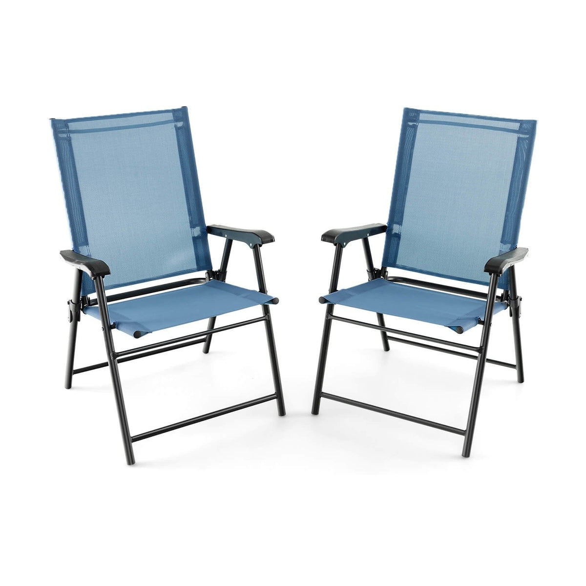 2 juegos de sillas de comedor para patio con reposabrazos y estructura metálica - azules