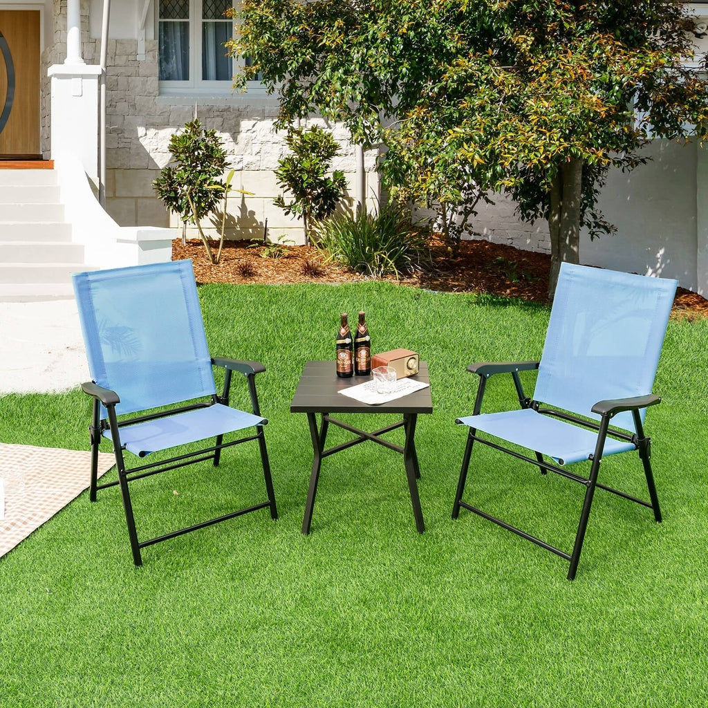 2 juegos de sillas de comedor para patio con reposabrazos y estructura metálica - azules