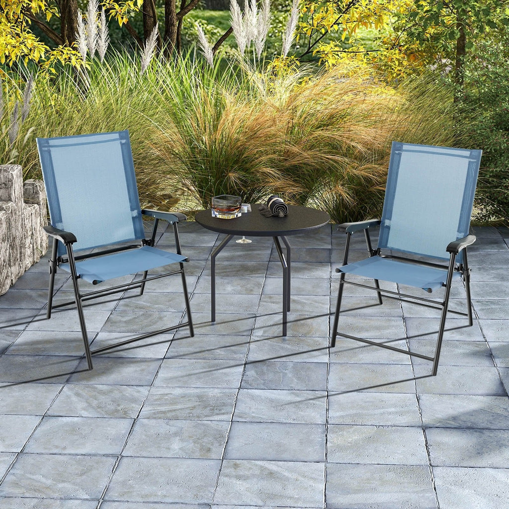 2 juegos de sillas de comedor para patio con reposabrazos y estructura metálica - azules