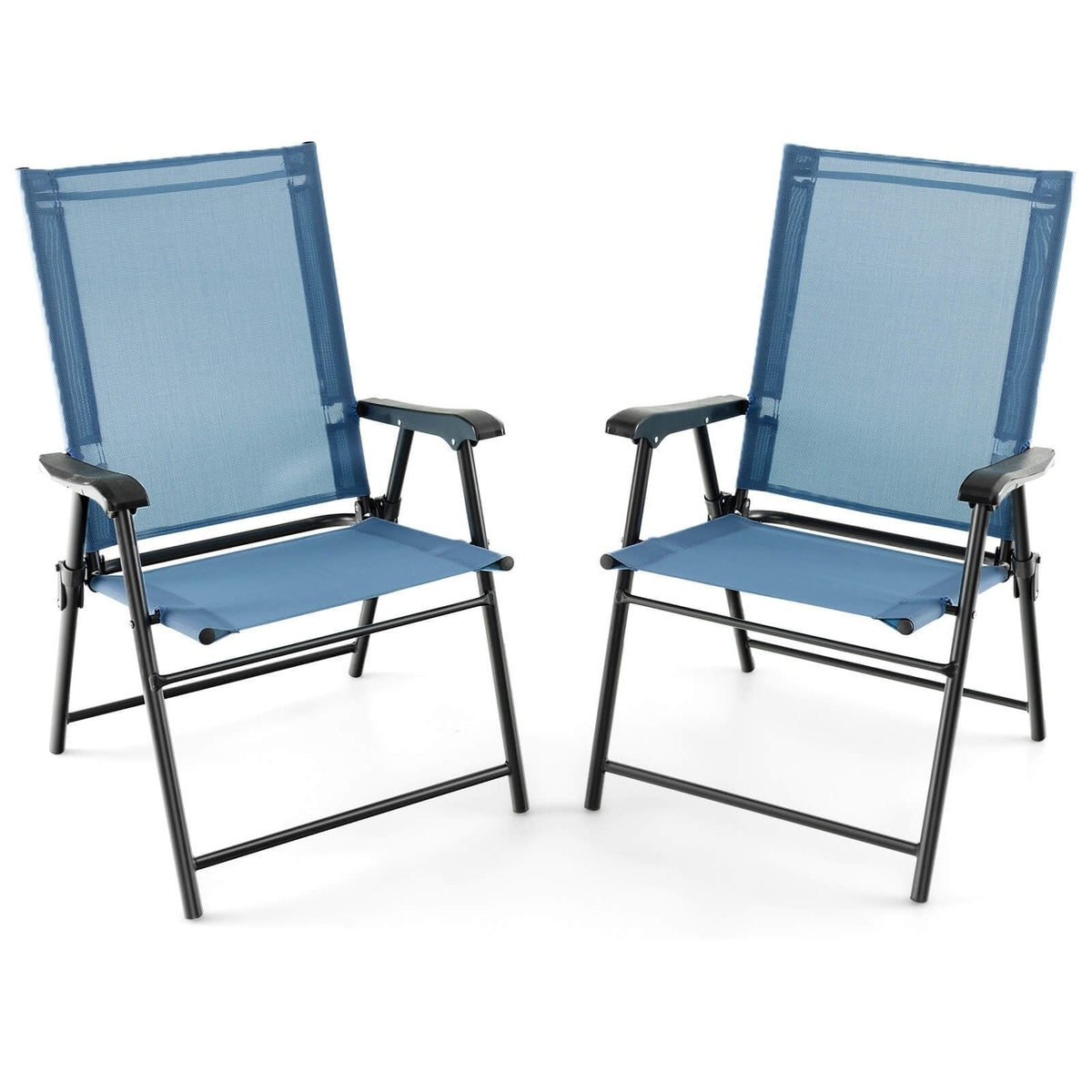 2 juegos de sillas de comedor para patio con reposabrazos y estructura metálica - azules