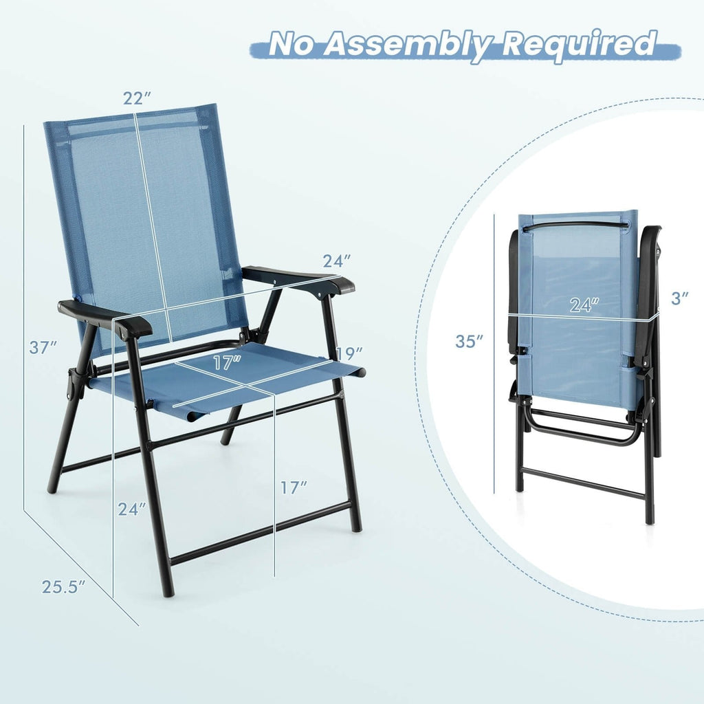 2 juegos de sillas de comedor para patio con reposabrazos y estructura metálica - azules