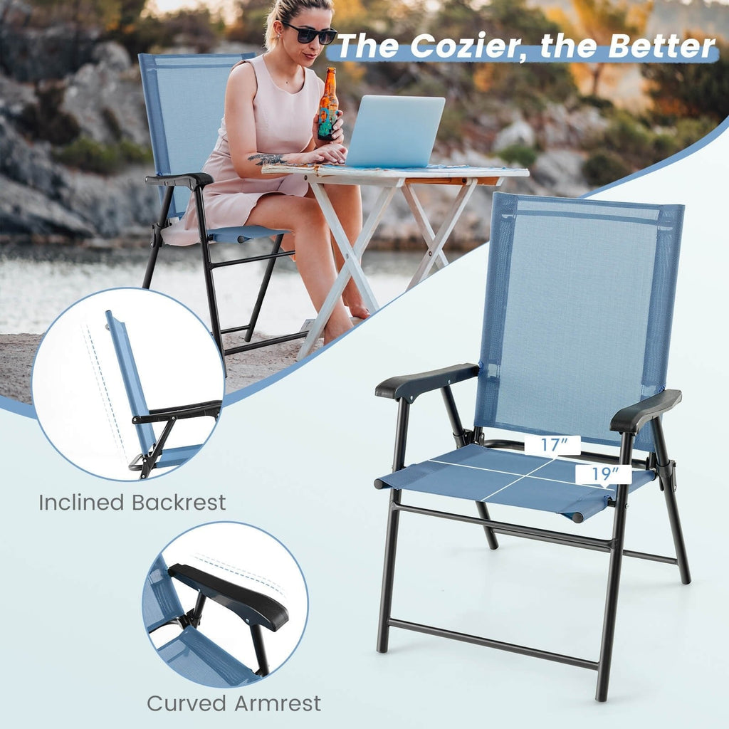 2 juegos de sillas de comedor para patio con reposabrazos y estructura metálica - azules