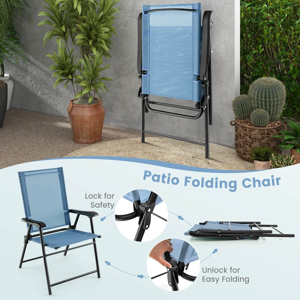 2 juegos de sillas de comedor para patio con reposabrazos y estructura metálica - azules