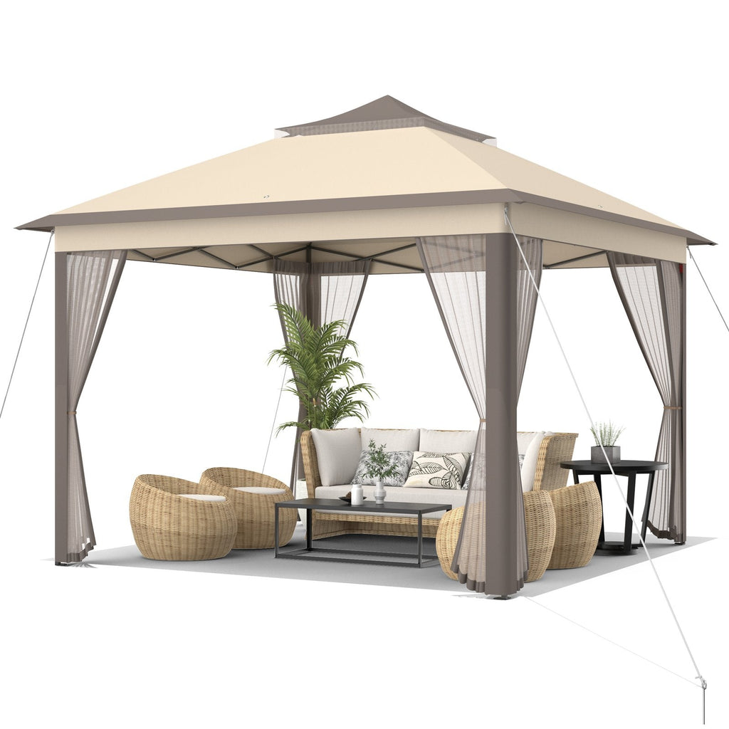 Tonnelle escamotable 2 étages 3,3 x 3,3 m, abri portatif, sac de transport, moustiquaire