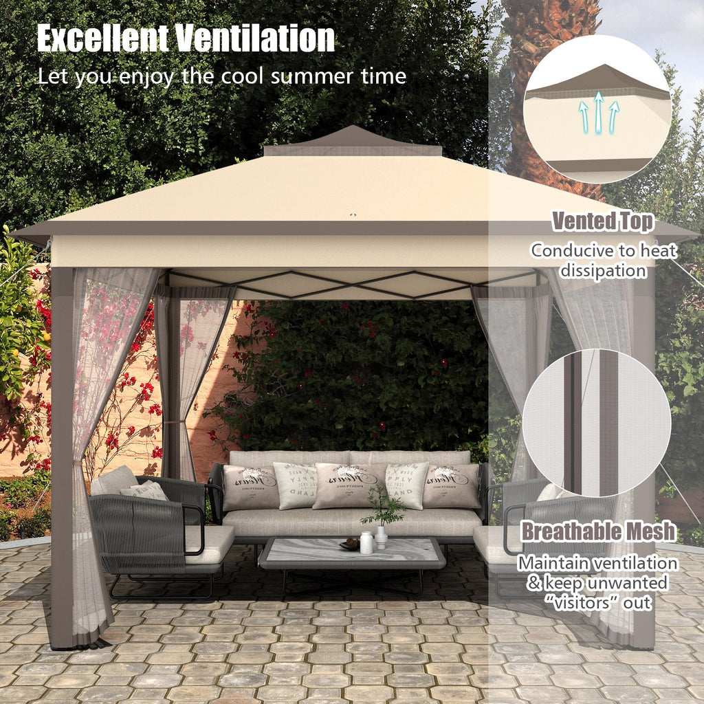 Tonnelle escamotable 2 étages 3,3 x 3,3 m, abri portatif, sac de transport, moustiquaire