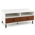 Mesa de centro rectangular de 40 pulgadas con 2 cajones y estantes de almacenamiento abiertos, blanca