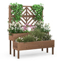 Jardinera elevada de 2 niveles con enrejado - Marrón