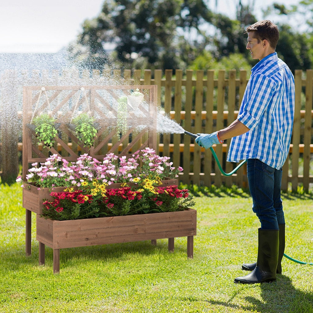 Jardinera elevada de 2 niveles con enrejado - Marrón