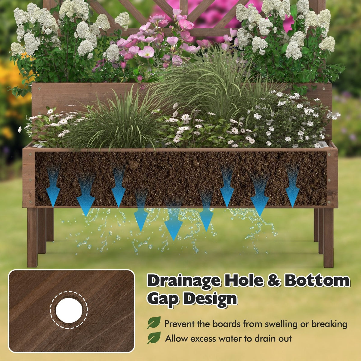 Jardinera elevada de 2 niveles con enrejado - Marrón