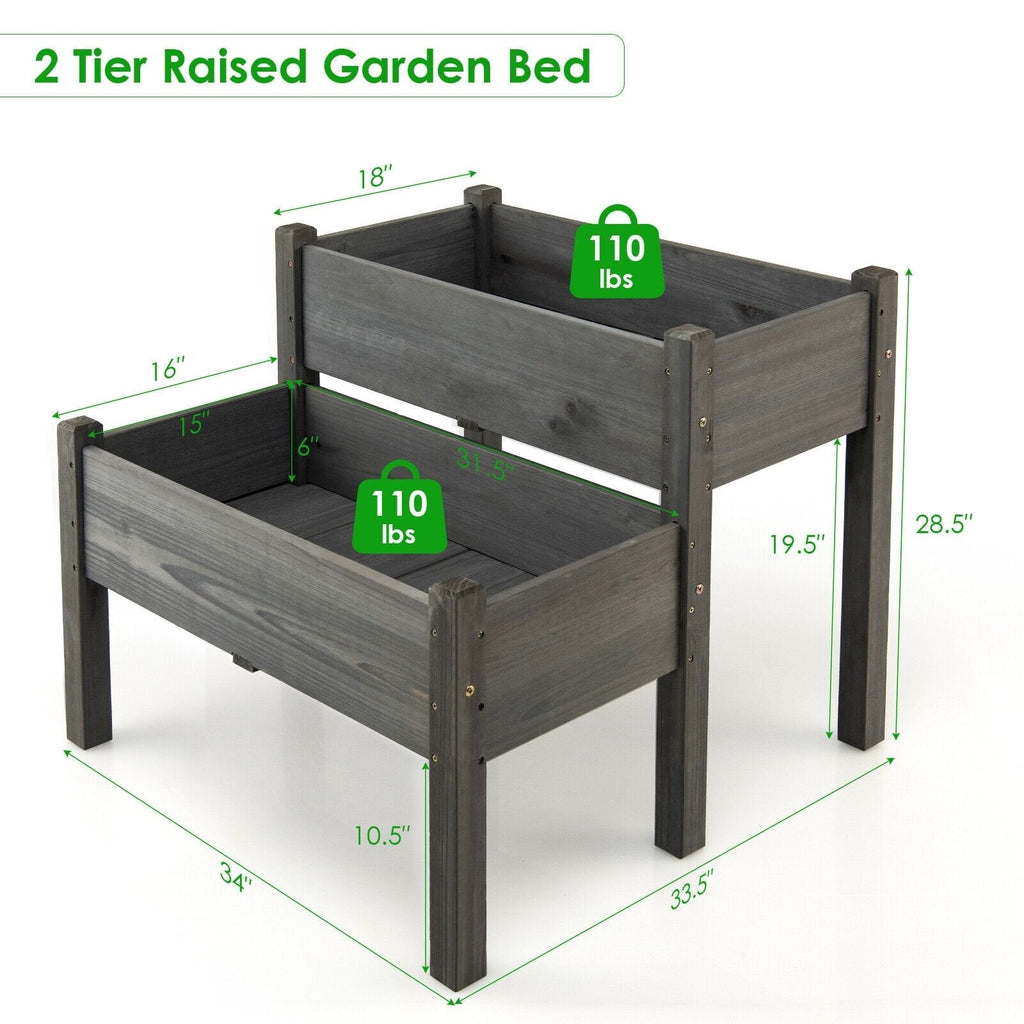 2-stöckiges Hochbeet aus Holz in Grau, 0,1 m³ erhöhtes Pflanzgefäß aus Tannenholz mit Beinen