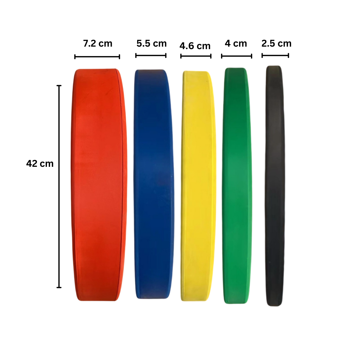 Discos bumper olímpicos de acero HAJEX con código de colores - 15, 25, 35, 45, 55 libras
