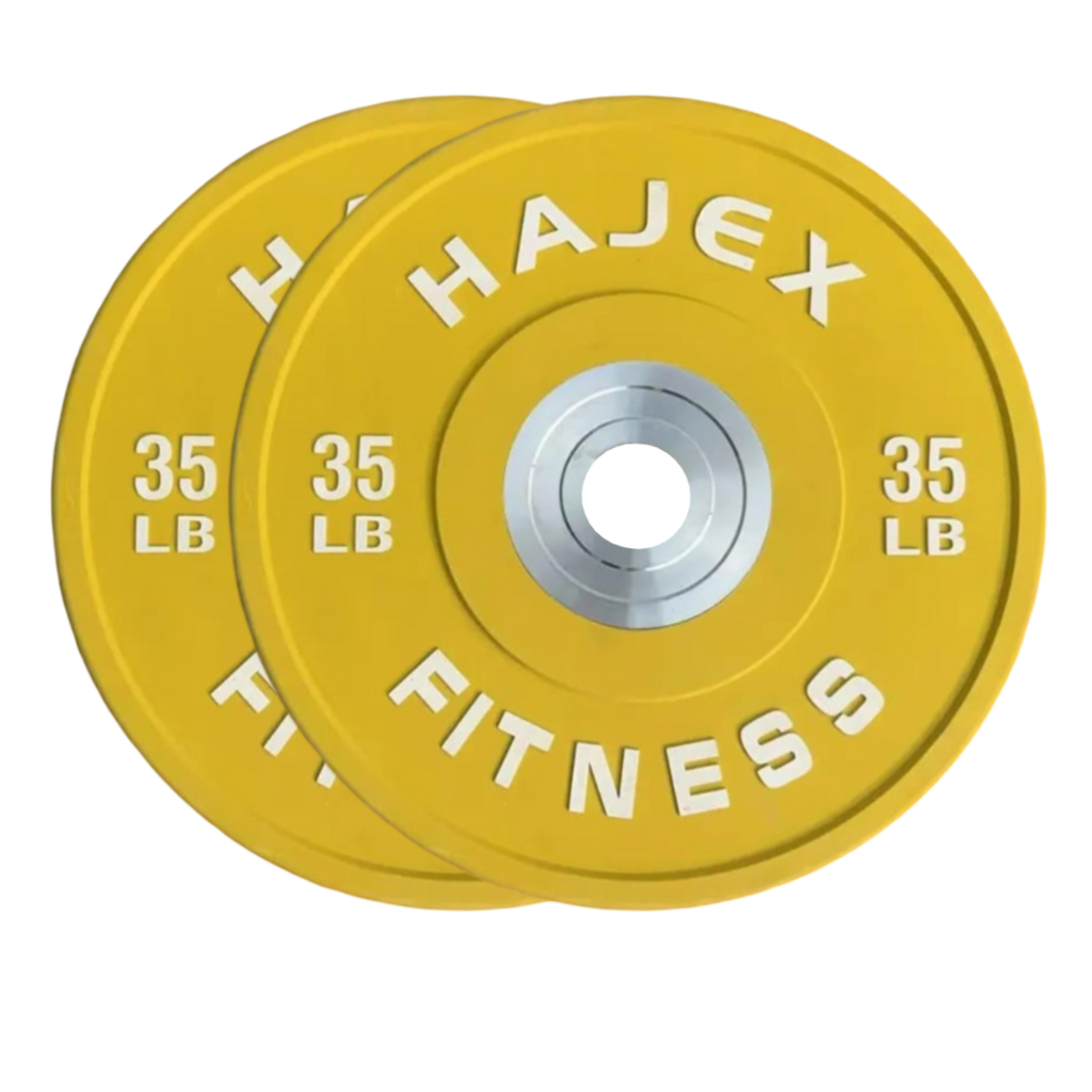Discos bumper olímpicos de acero HAJEX con código de colores - 15, 25, 35, 45, 55 libras
