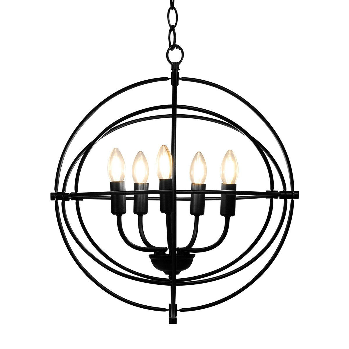 Lustre métallique à 5 lumières de 50 cm avec anneaux emboîtables pivotants