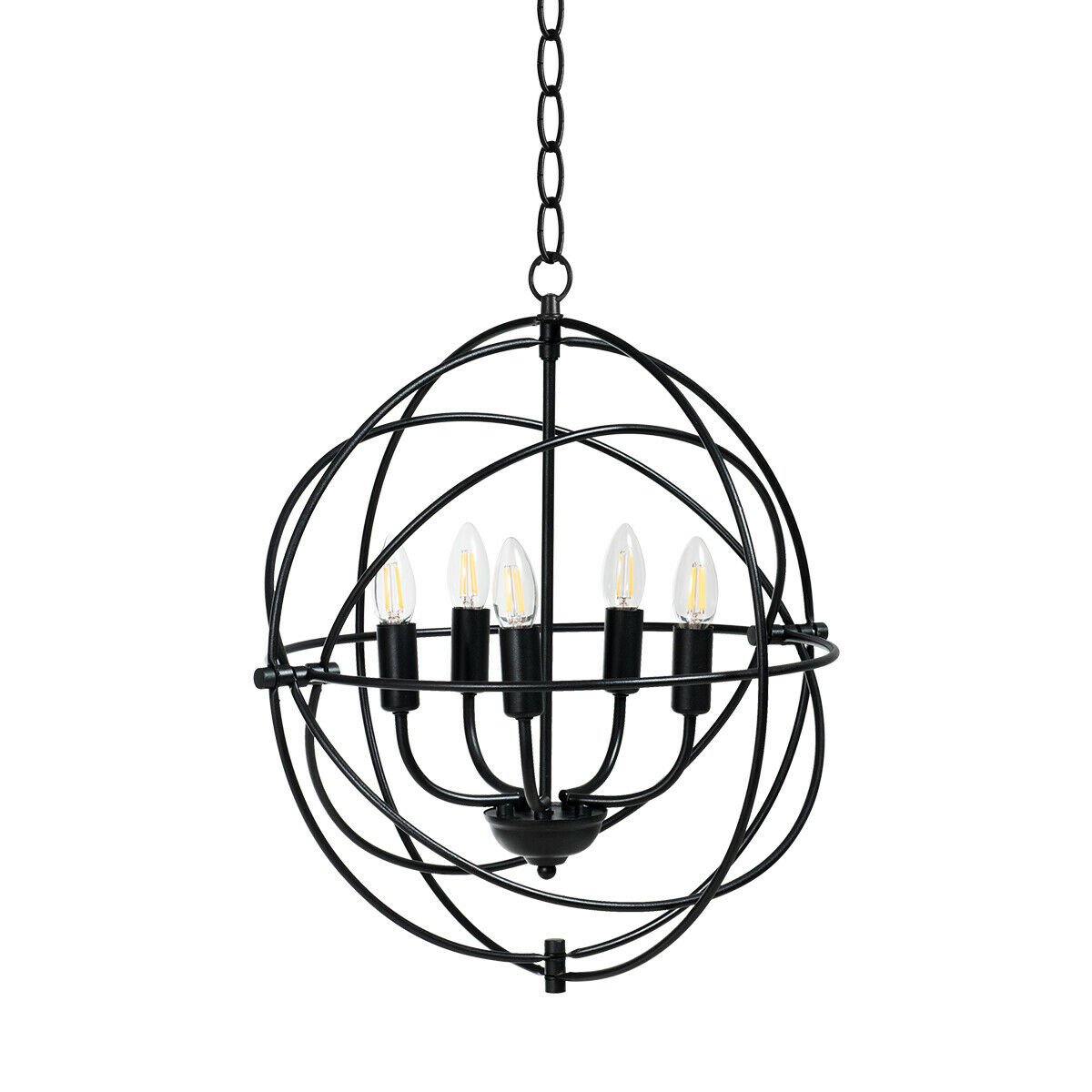 Lustre métallique à 5 lumières de 50 cm avec anneaux emboîtables pivotants