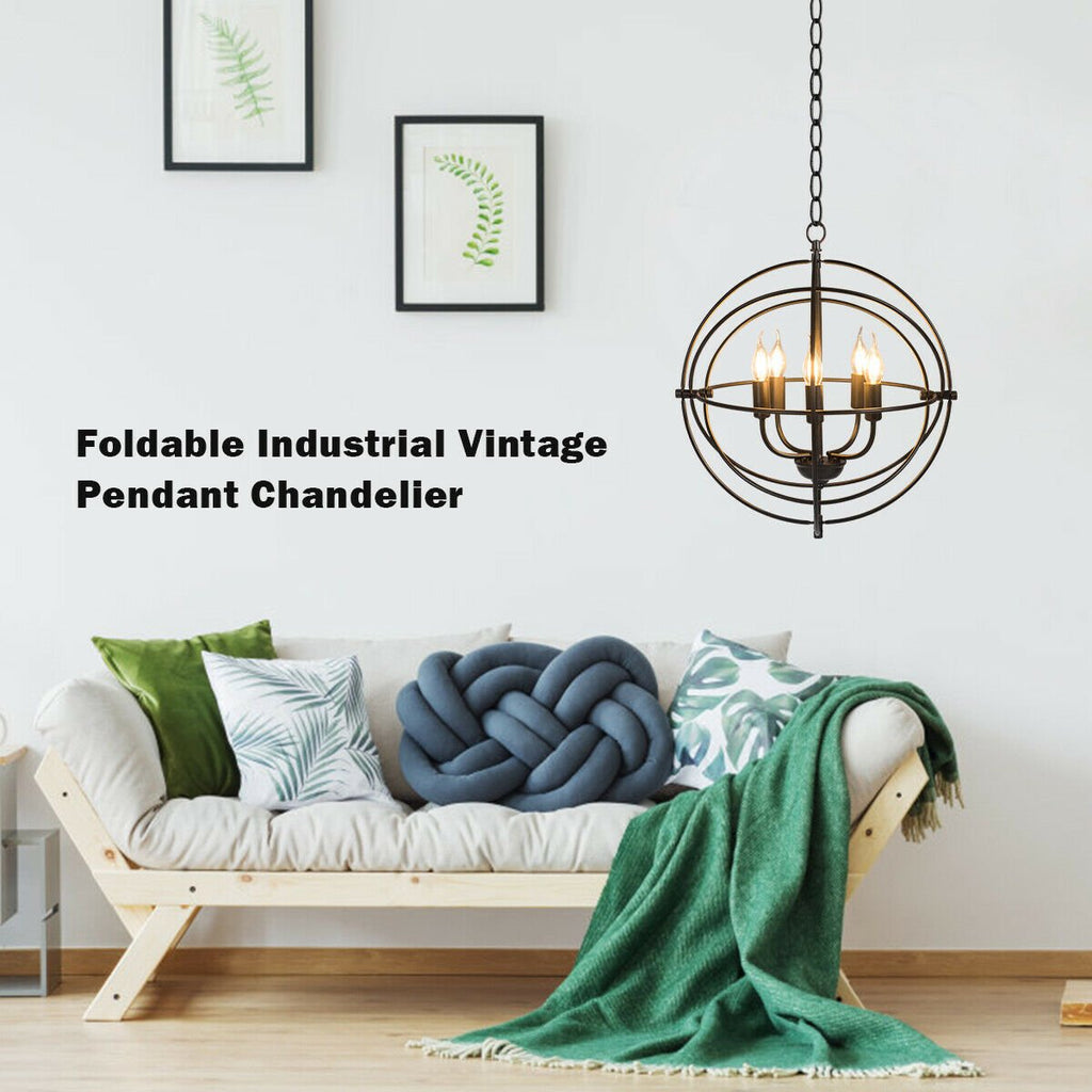 Lustre métallique à 5 lumières de 50 cm avec anneaux emboîtables pivotants