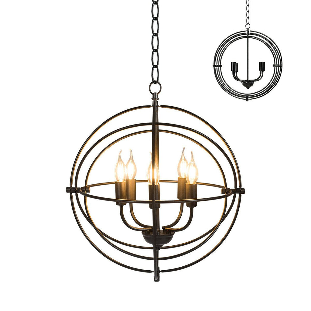 Lustre métallique à 5 lumières de 50 cm avec anneaux emboîtables pivotants