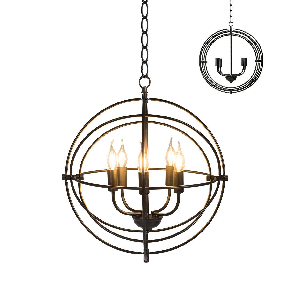 Lustre métallique à 5 lumières de 50 cm avec anneaux emboîtables pivotants