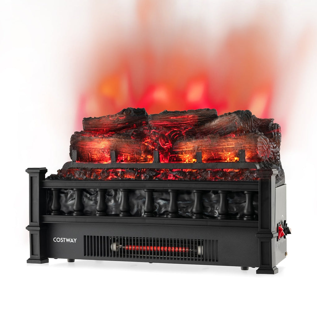 リアルなパイン材の熾火ベッド付き20インチ電気暖炉ヒーター-ブラック