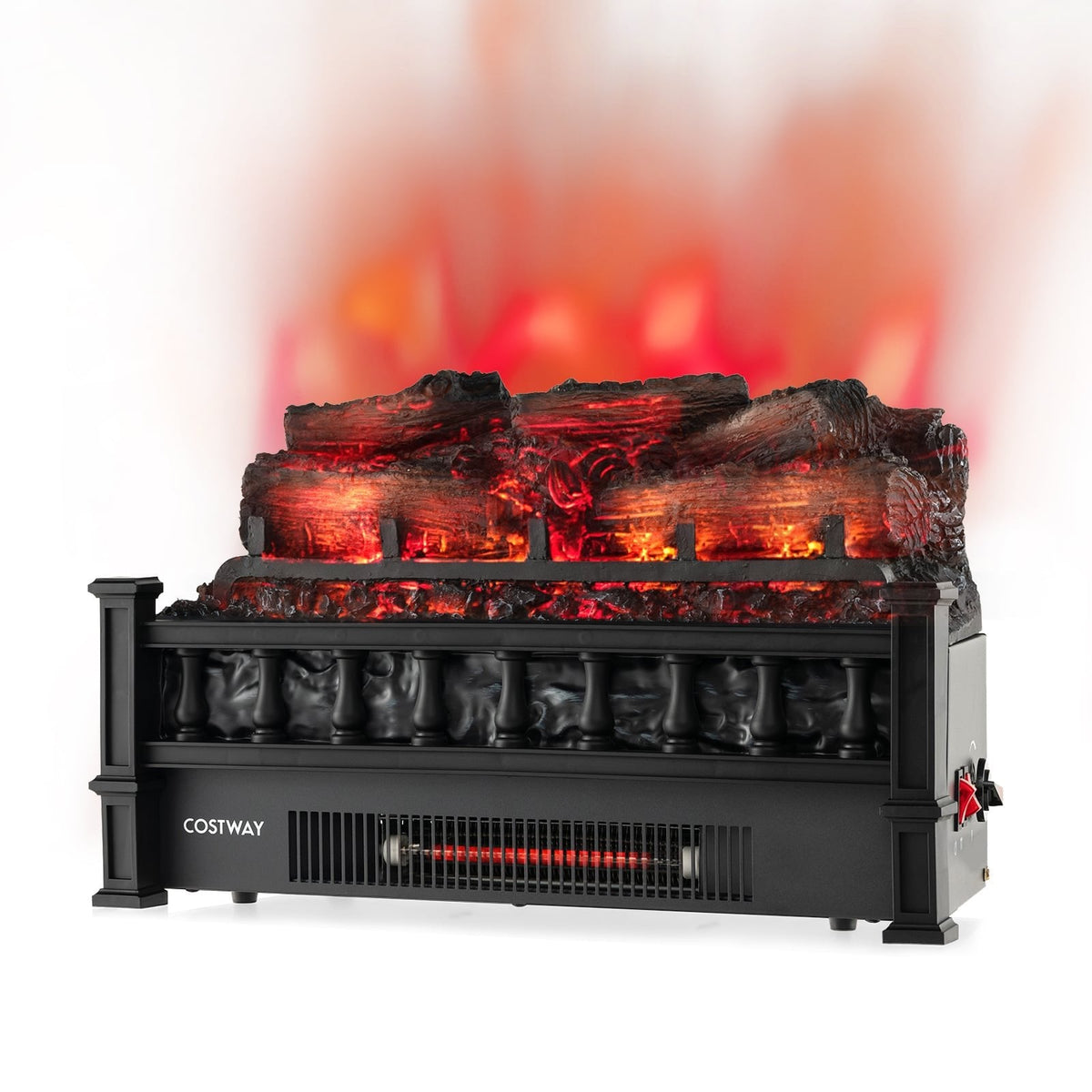 リアルなパイン材の熾火ベッド付き20インチ電気暖炉ヒーター-ブラック
