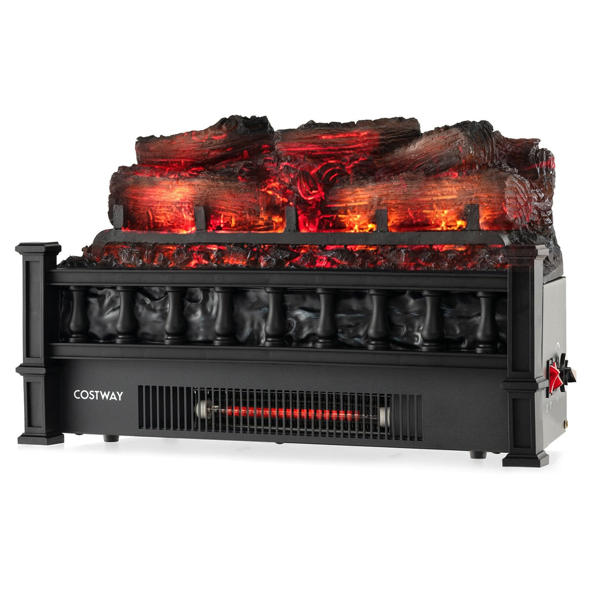 リアルなパイン材の熾火ベッド付き20インチ電気暖炉ヒーター-ブラック